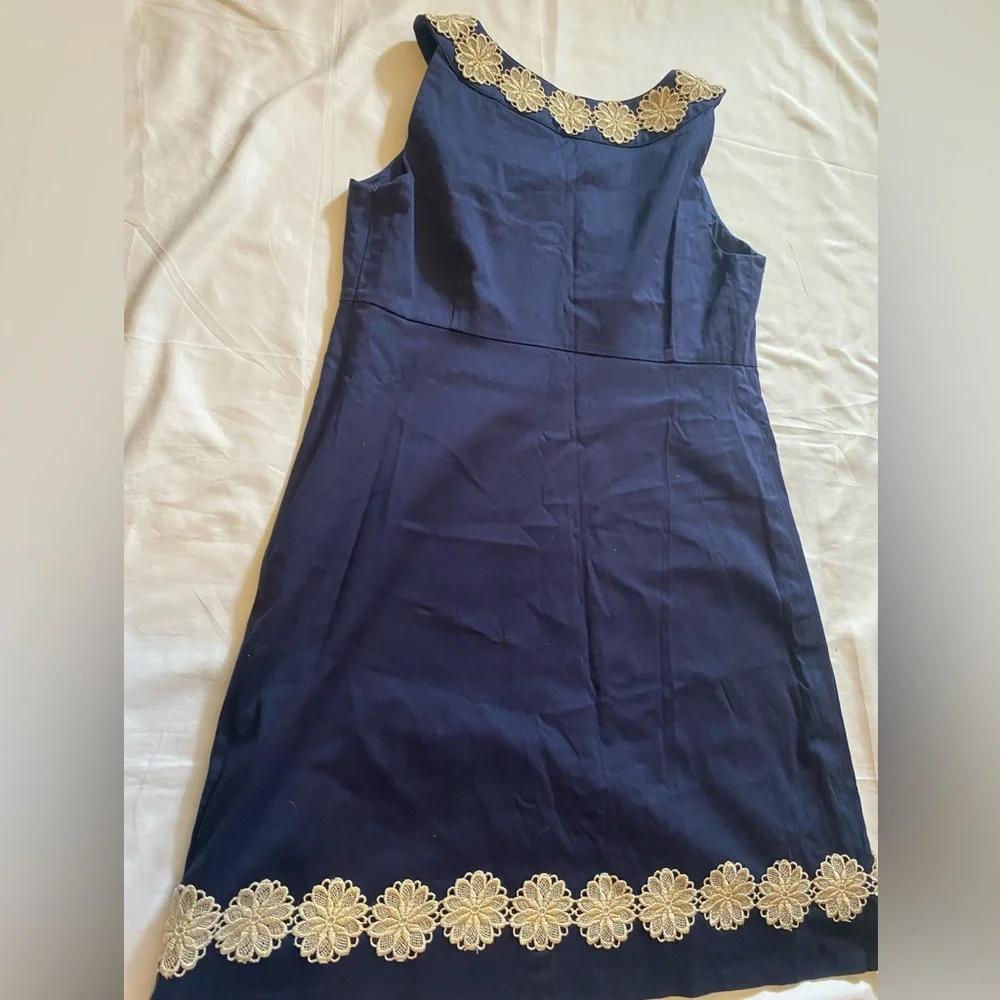 Lilly Pulitzer Navy Gold Women Dress - Size 8 - Sleeveless- Excellent condition - Picture 11 of 12